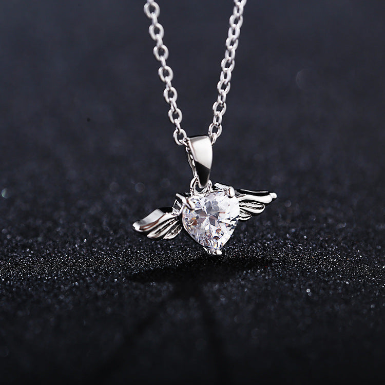 Angel Heart Wings – Silver Plated Zircon Necklace for Women