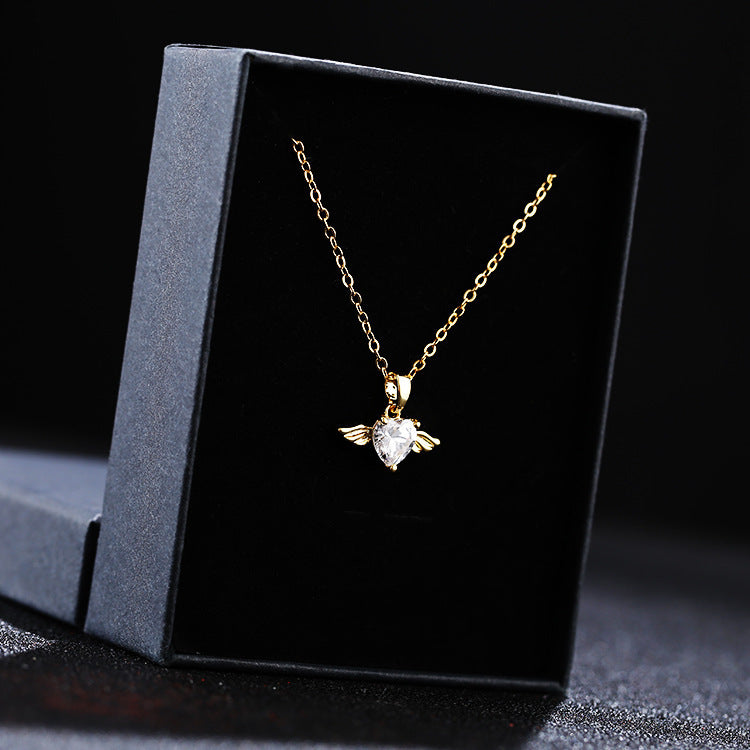 Angel Heart Wings – Silver Plated Zircon Necklace for Women