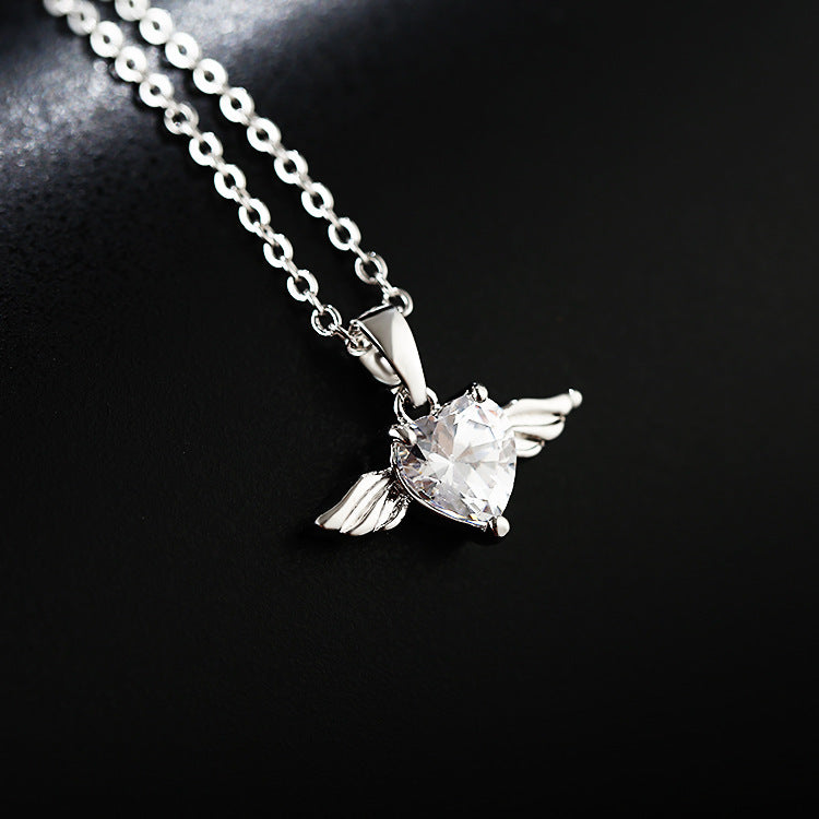 Angel Heart Wings – Silver Plated Zircon Necklace for Women