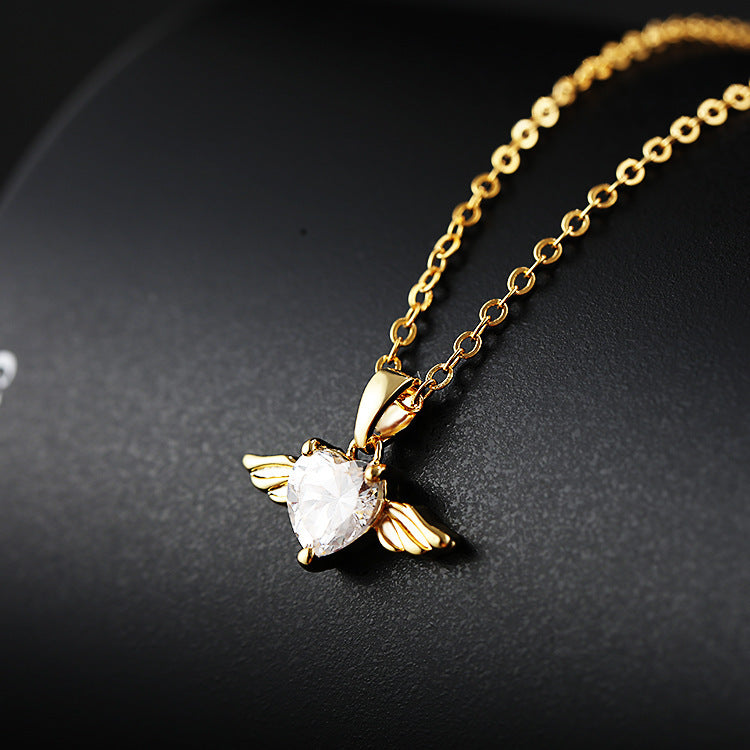 Angel Heart Wings – Silver Plated Zircon Necklace for Women