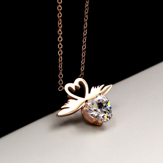 Angel Heart Wings – Silver Plated Zircon Necklace for Women