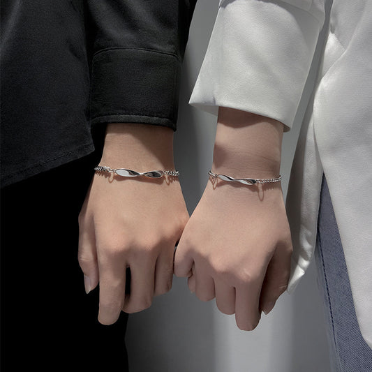 Unity Twist – Matching Silver Plated Couple Bracelets